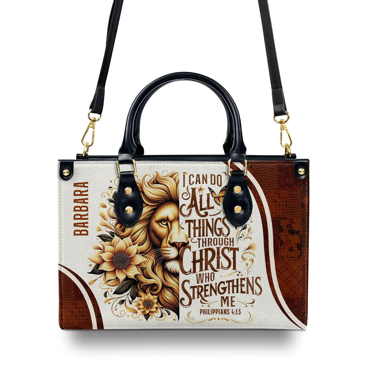 Personalized Christian Leather Handbag, I Can Do All Things Through Christ Philippians 4:13 Custom Purse, Religious Gift for Women BLAF33